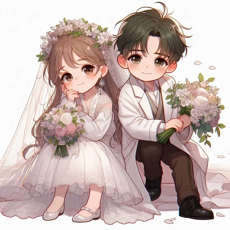 Ảnh cô dâu chú rể chibi cho thiệp cưới đặc biệt