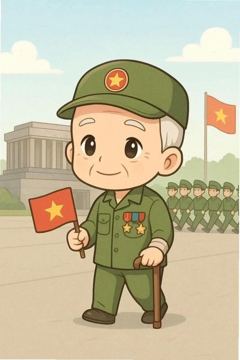 Avatar chú bộ đội chibi nữ tóc dài đứng nghiêm chào