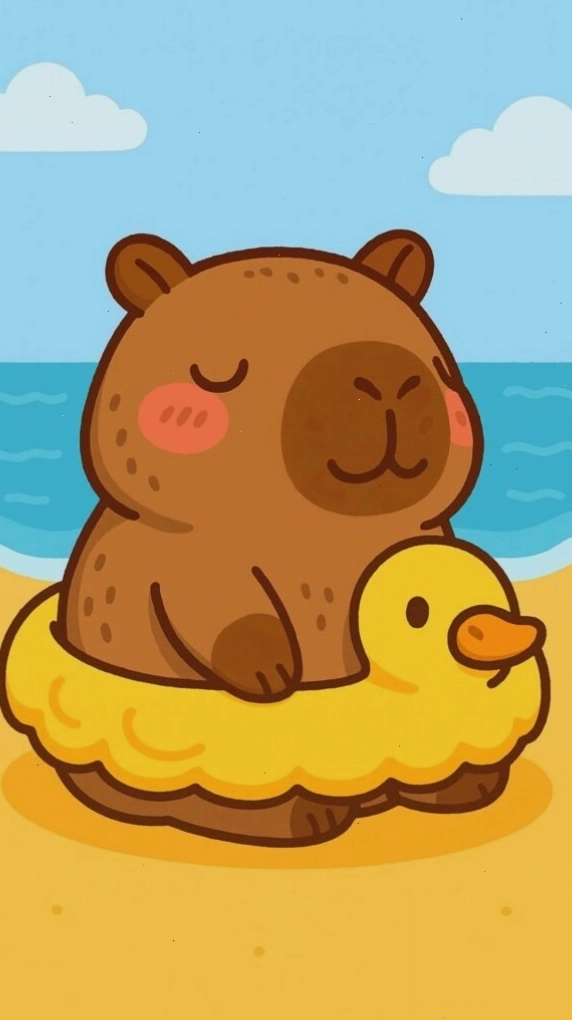 Capybara thư giãn tắm biển trên phao vịt