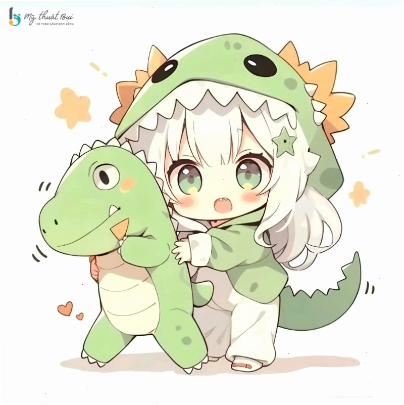 Chibi girl đang chơi đùa với thú cưng