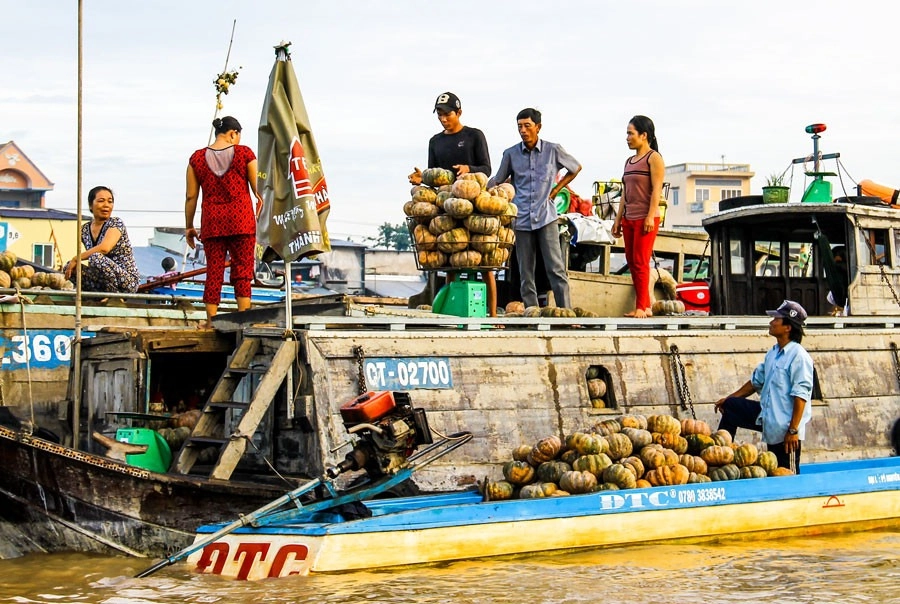 Chợ nổi Cà Mau đặc sản phong phú từ vùng sông nước.