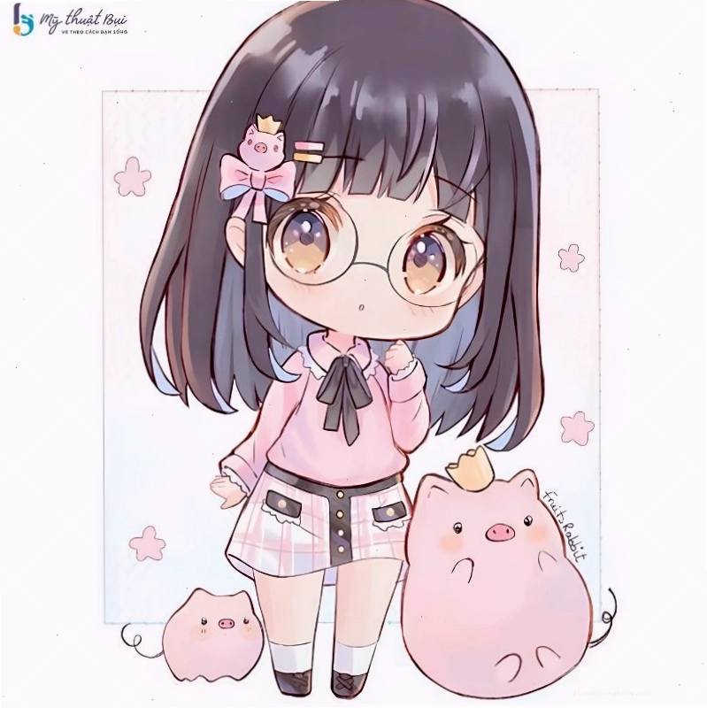 Cô nàng anime chibi dịu dàng với mái tóc dài