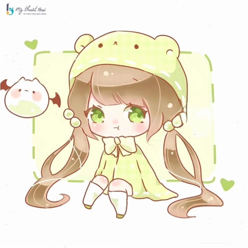 Hình ảnh chibi nữ dễ thương đang cầm một bông hoa