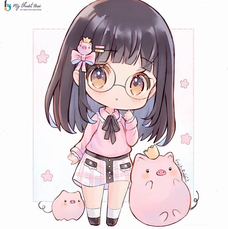 Hình ảnh chibi nữ với đôi mắt to tròn và nụ cười tươi tắn
