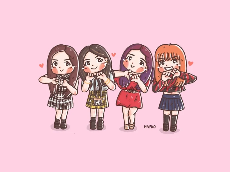 Hình ảnh của blackpink chibi cực kỳ dễ thương, chuẩn phong cách nhóm