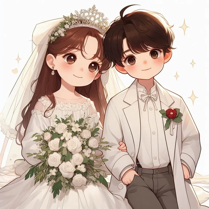 Hình chibi cô dâu chú rể cho đám cưới thêm phần vui tươi