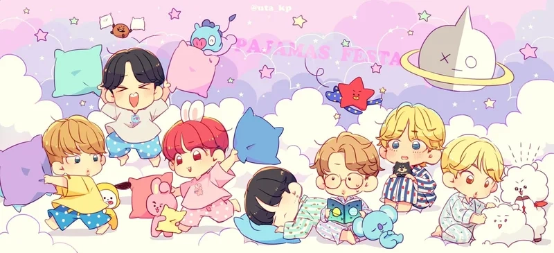 Hình nền máy tính bts chibi mang lại cảm giác dễ chịu và đáng yêu
