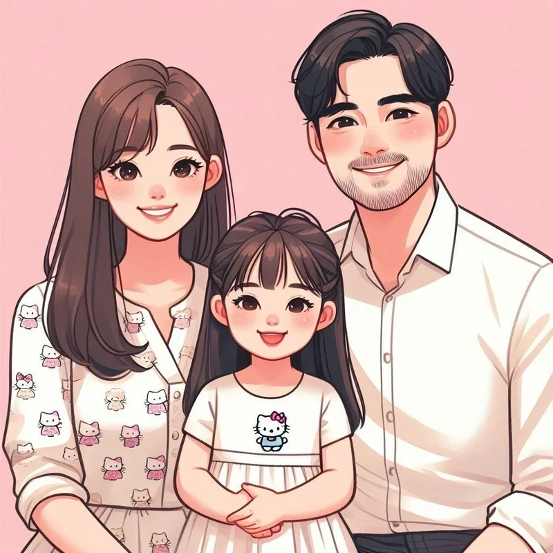 Mẫu ảnh gia đình hạnh phúc hoạt hình chibi siêu hút mắt