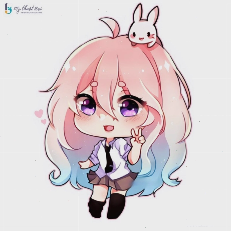 Nhân vật anime chibi nữ đang thưởng thức trà