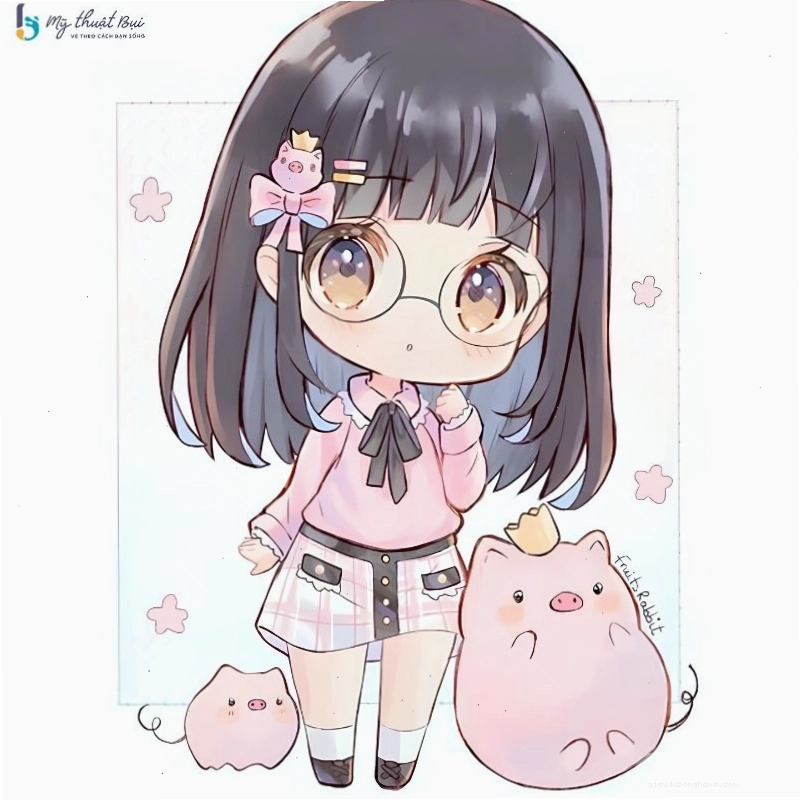 Nhân vật anime chibi nữ với biểu cảm ngạc nhiên đáng yêu