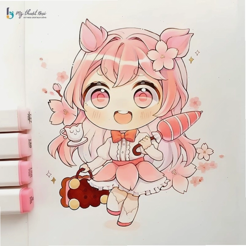 Nhân vật chibi cute trong trang phục truyền thống Nhật Bản