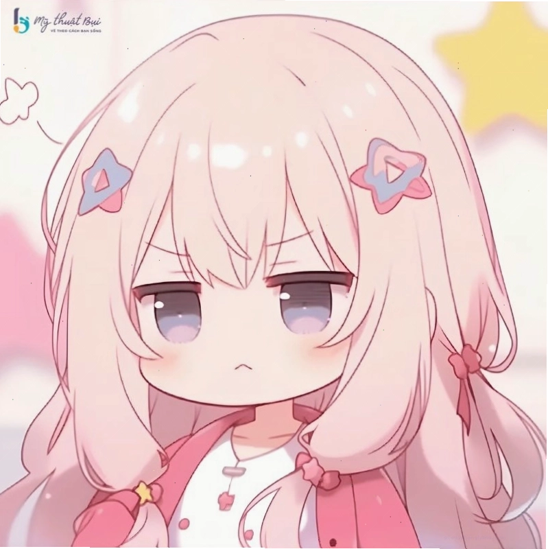 Nhân vật chibi nữ được tô màu sắc tươi sáng và thêm hiệu ứng đổ bóng