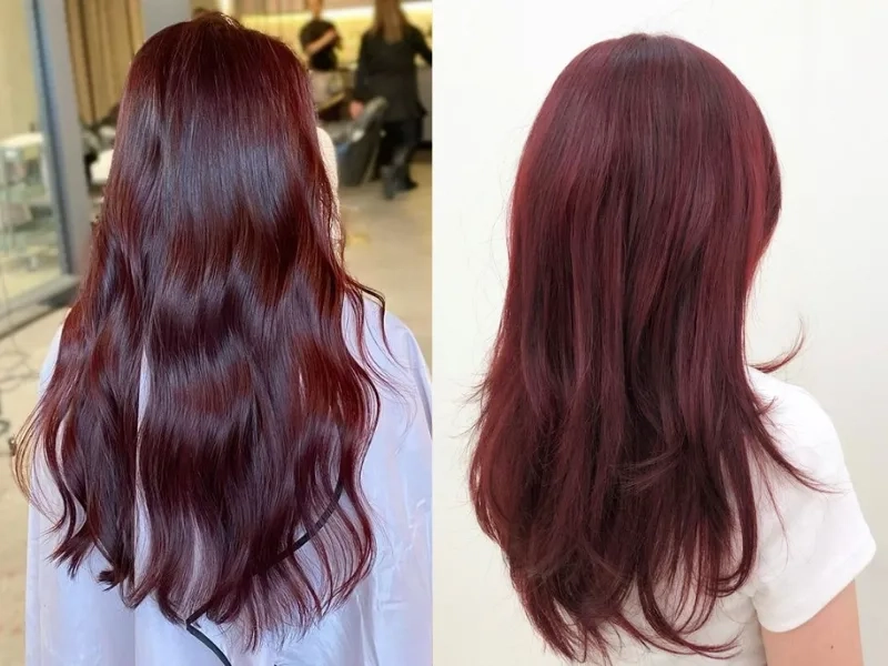 Nhuộm tóc màu nâu đỏ cherry hiệu ứng màu đẹp mê ly