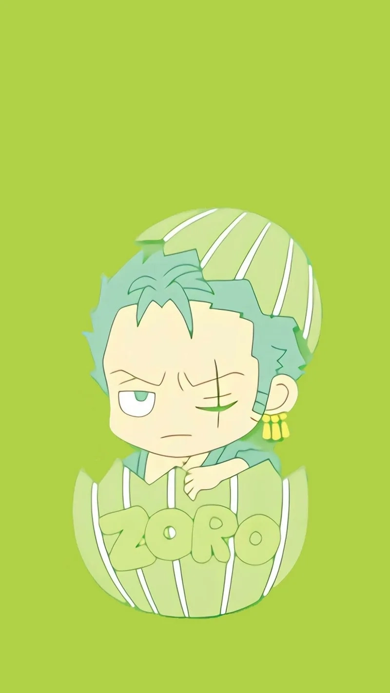 One Piece chibi Zoro mang phong cách hoạt hình dễ thương.