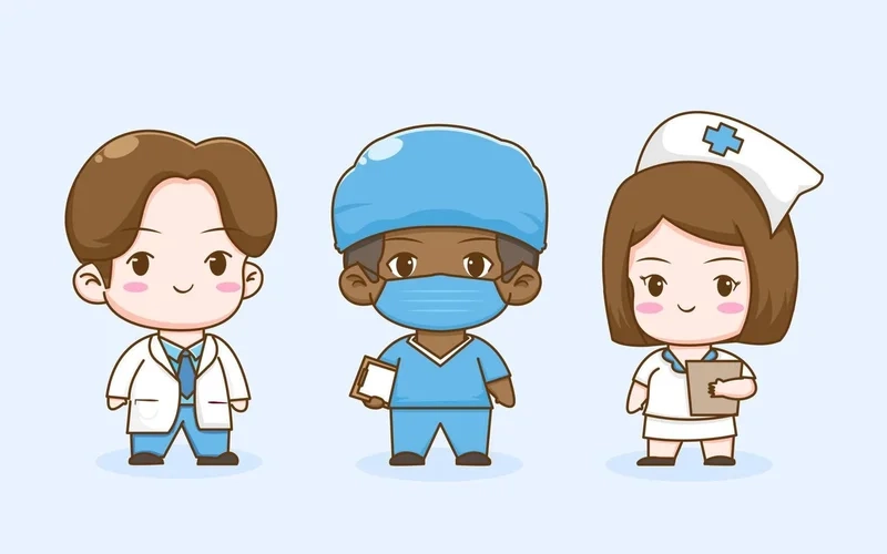 Thiết kế sáng tạo với hình chibi bác sĩ đầy màu sắc