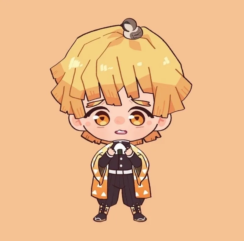 Zenitsu chibi cute tạo cảm giác vui nhộn và đáng yêu.